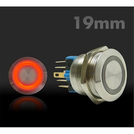 19mm Momentary Billet Button With LED Red Ring